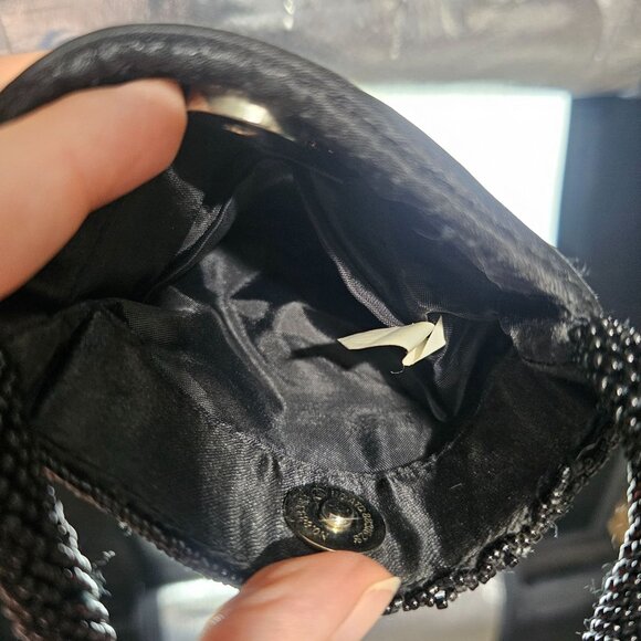 Handmade Black Beaded Embroidered Evening Bag With Snap Closure & Braided Strap - Picture 4 of 10